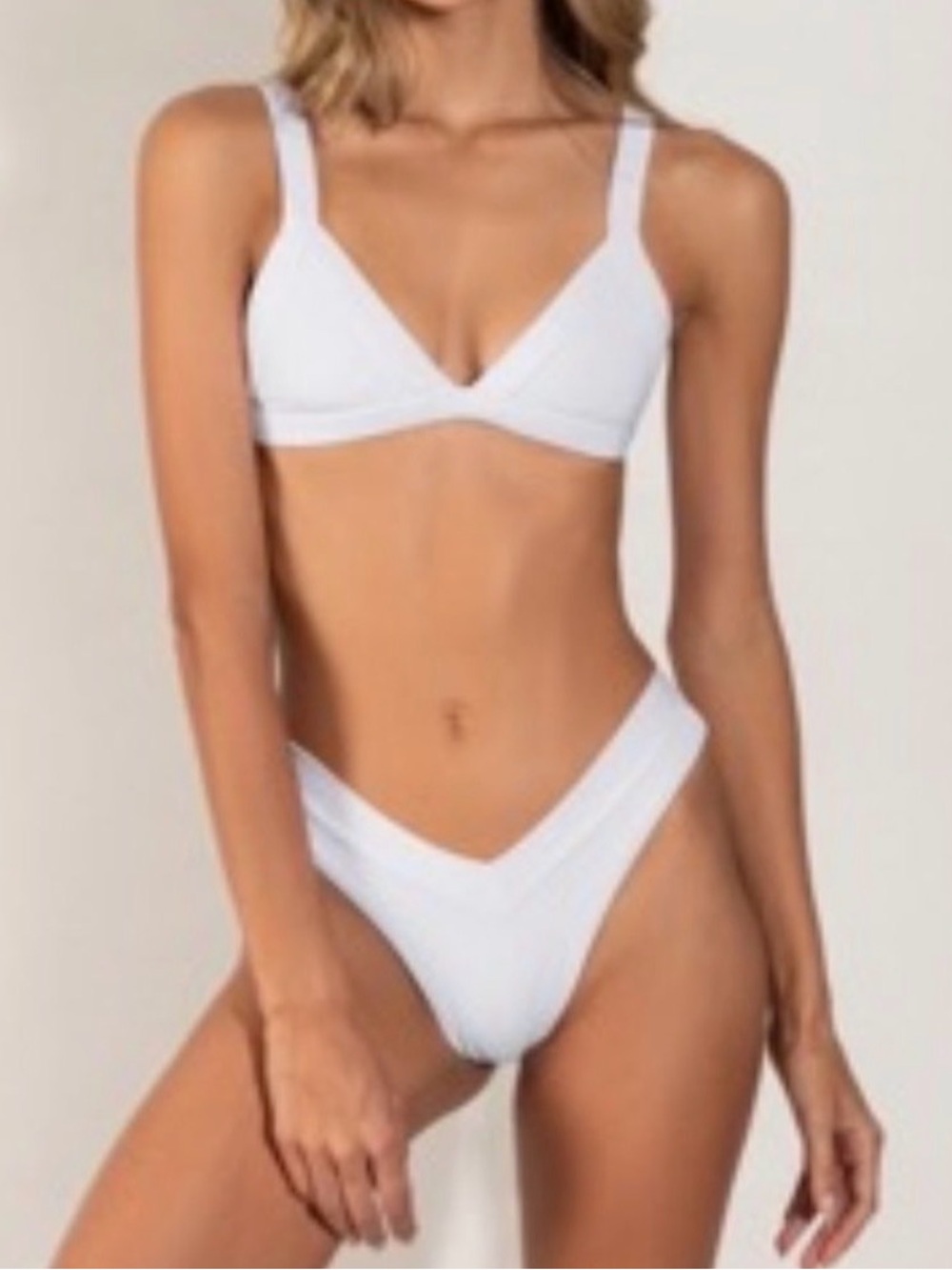 OneOne White Ribbed Triangle Bikini Set -  Large NWT